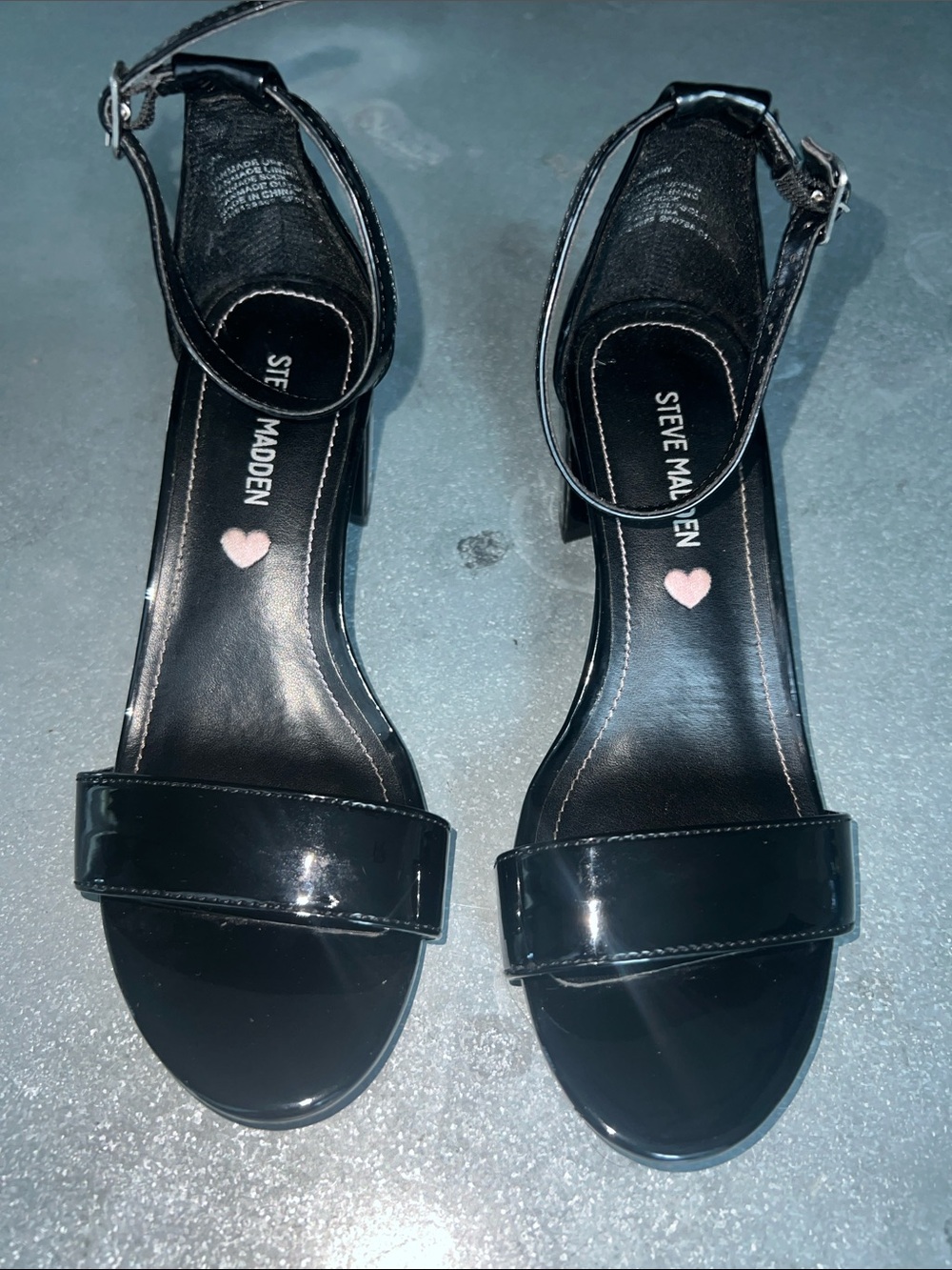 Steve Madden Black Patent Open-Toe Ankle-Strap Heels